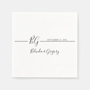 Black & White Minimalist Monogram Wedding  Napkin