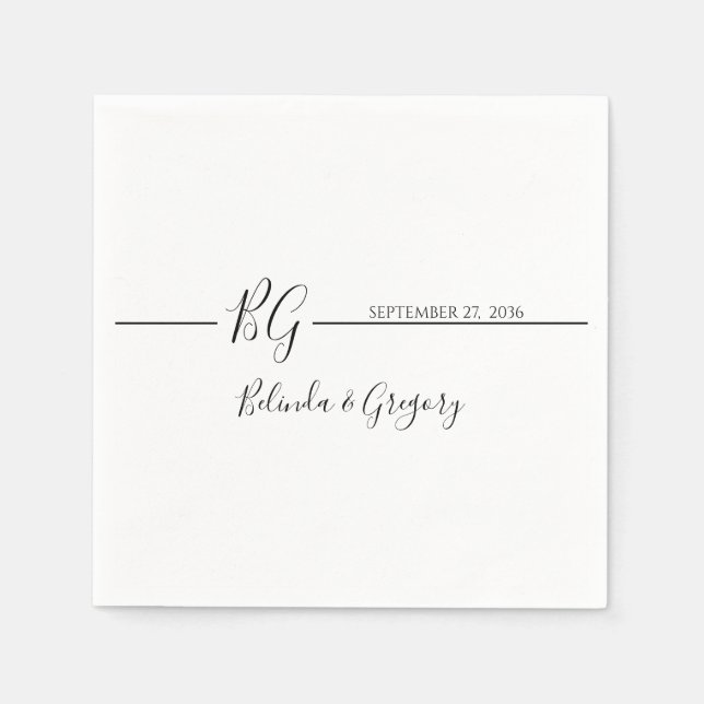 Black & White Minimalist Monogram Wedding  Napkin (Front)