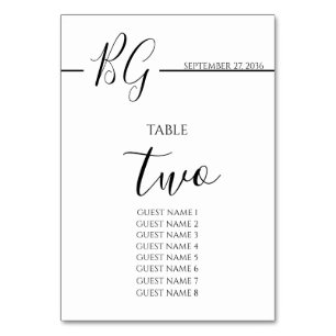 Black & White Minimalist Monogram Wedding  Table Number