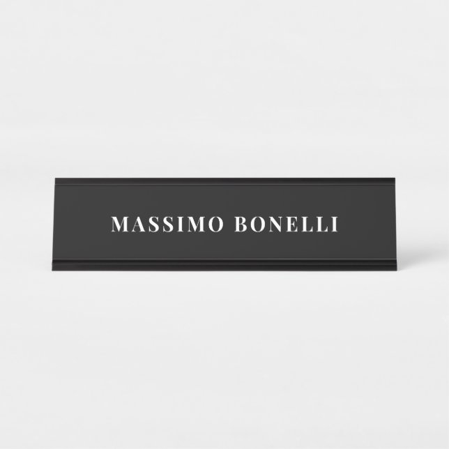 Black & White Minimalist Plain Modern Desk Name Plate (Front)
