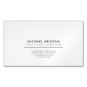Black & White Minimalist Plain Modern Magnetic Business Card