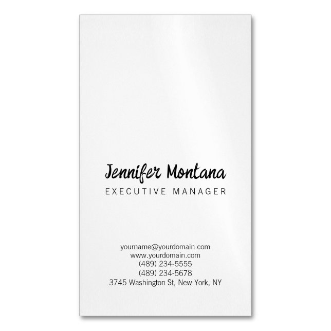Black & White Minimalist Plain Modern Magnetic Business Card (Front Vertical)