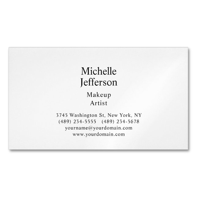 Black & White Minimalist Plain Modern Magnetic Business Card (Front)