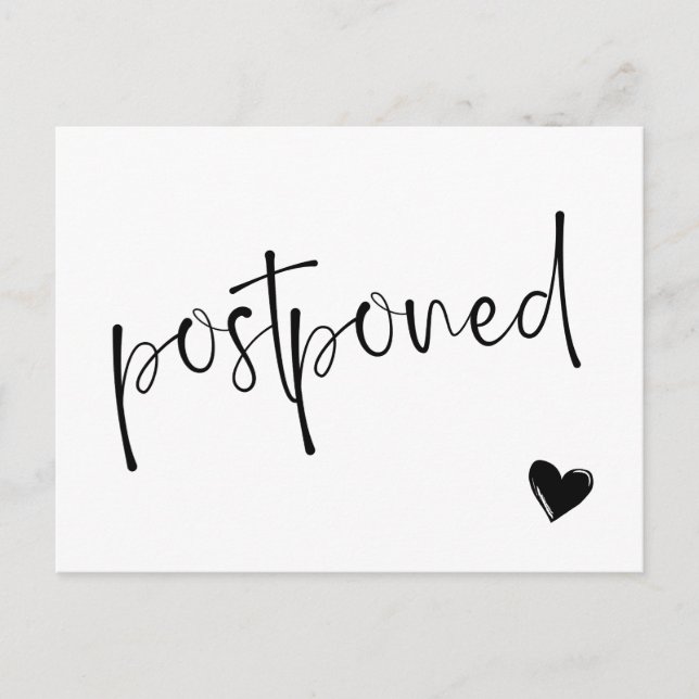 Black & White Minimalist Postponed Wedding Announcement Postcard (Front)