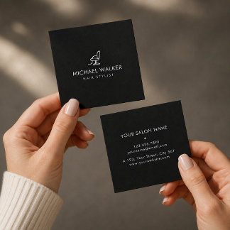 Black & White Minimalist Professional Hair Stylist Square Business Card