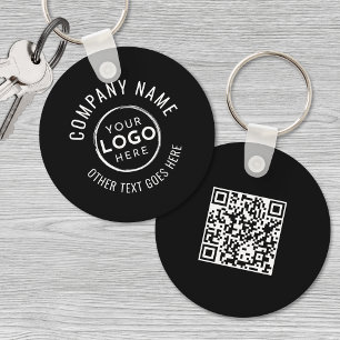Black White Minimalist QR Code Company Logo Key Ring