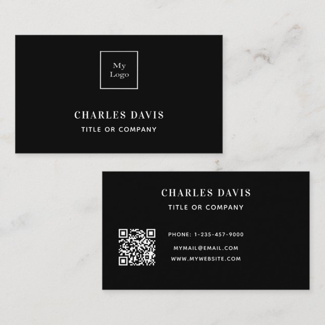 Black white minimalist Qr code logo Business Card (Front/Back)