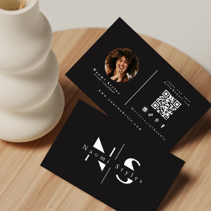 Black/White Minimalist QR Code Professional Photo Business Card