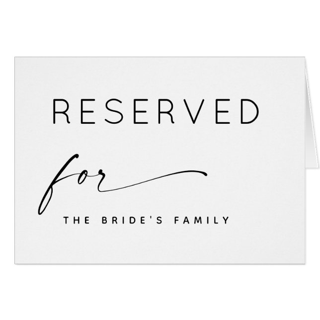 Black & White Minimalist Reserved For Wedding Sign (Front Horizontal)