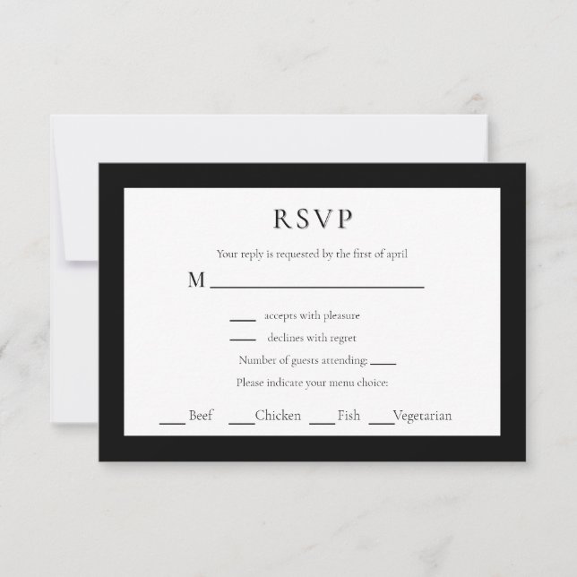 Black White Minimalist RSVP Cards Wedding (Front)