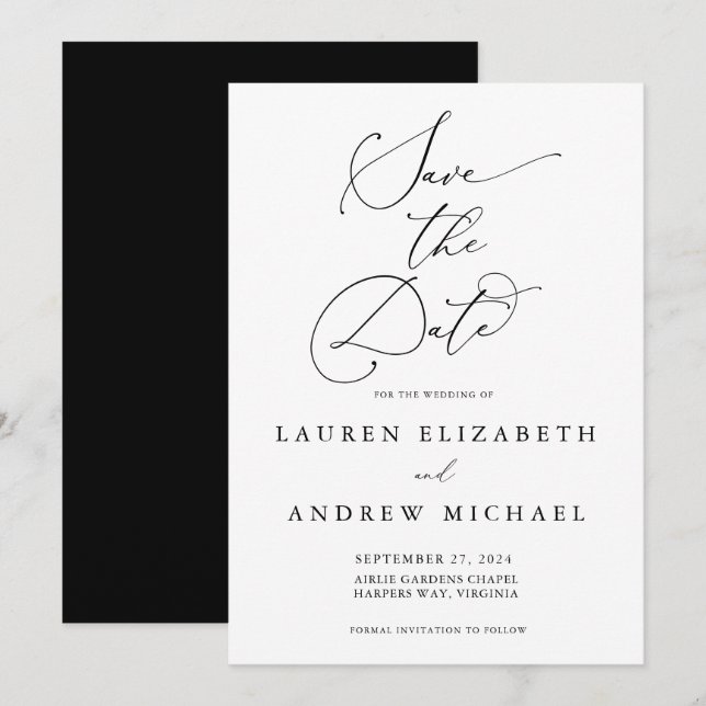 Black & White Minimalist Save the Date Invitation (Front/Back)