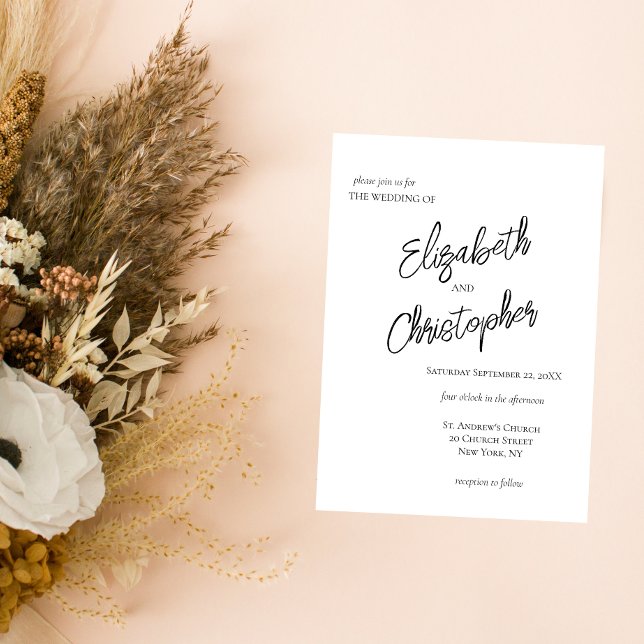 Black White Minimalist Script Calligraphy Wedding Invitation (Creator Uploaded)