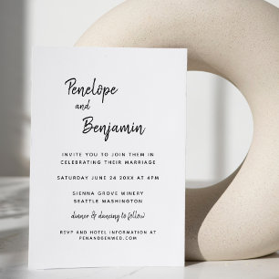 Black White Minimalist Script Modern Wedding Names Invitation