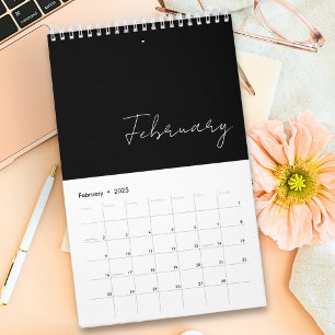 Black White Minimalist Script Typography Custom Calendar