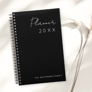 Black White Minimalist Script Typography Family Planner