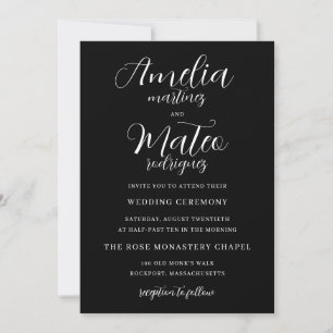Black White Minimalist Script Wedding Invitation