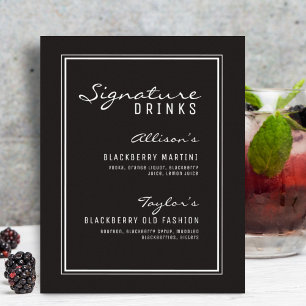 Black & White Minimalist Signature Drinks Wedding Poster