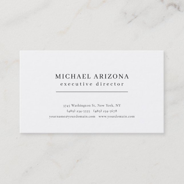Black & White Minimalist Simple Chic Modern Plain Business Card (Front)