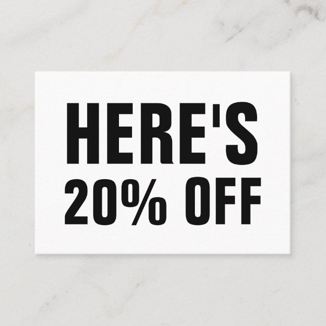 Black & white minimalist simple discount card (Front)