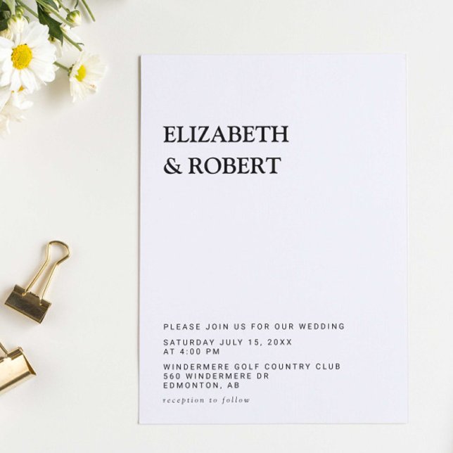 Black & white Minimalist Simple Modern wedding Invitation (Creator Uploaded)