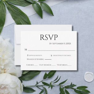 Black White Minimalist Simple Modern Wedding   RSVP Card