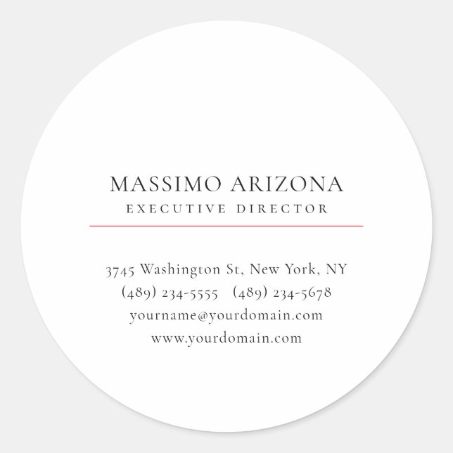 Black White Minimalist Simple Plain  Classic Round Sticker (Front)