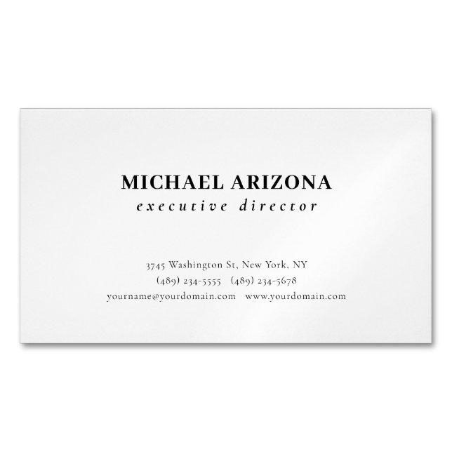 Black White Minimalist Simple Plain Magnetic Business Card (Front)