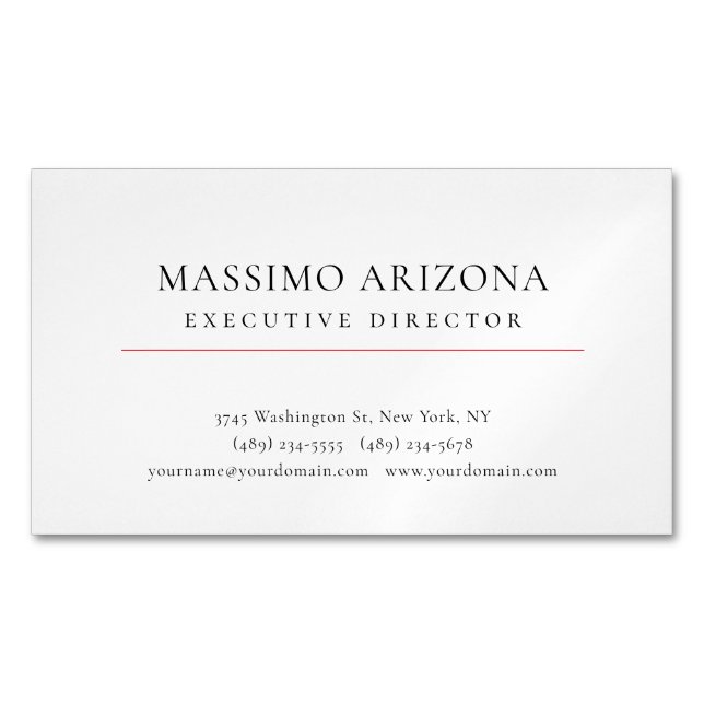 Black White Minimalist Simple Plain Magnetic Business Card (Front)