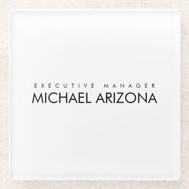 Black & White Minimalist Simple Plain Modern Glass Coaster (Front)