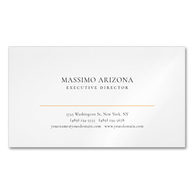 Black White Minimalist Simple Plain Modern Magnetic Business Card (Front)