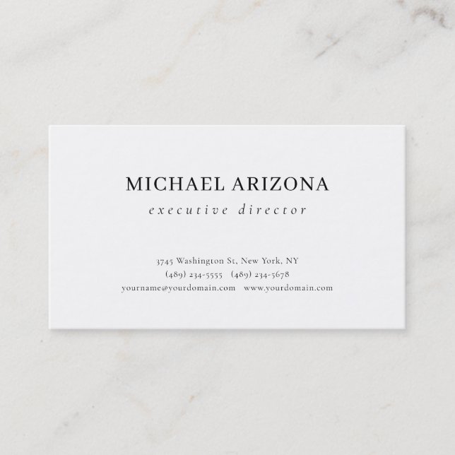 Black & White Minimalist Simple Plain Modern Plain Business Card (Front)
