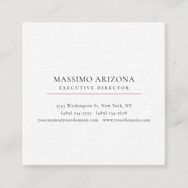 Black White Minimalist Simple Plain Premium Thick Square Business Card (Front)