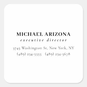 Black White Minimalist Simple Plain Square Sticker