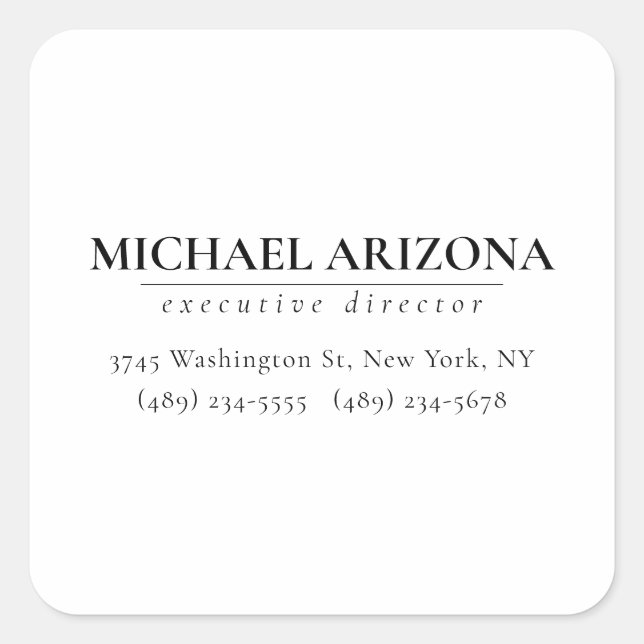 Black & White Minimalist Simple Plain  Square Sticker (Front)