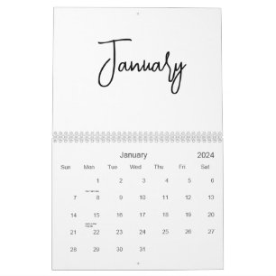 Black & White Minimalist Simple Script Any Year Calendar