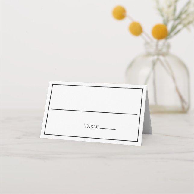 Black White Minimalist Simple Wedding Place Card (Front)