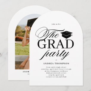 Black White Minimalist The Grad Party Photo Invitation