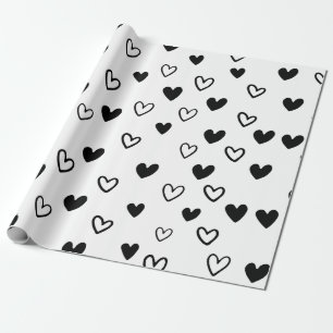 Black White Minimalist Valentine's Day Wrapping Paper