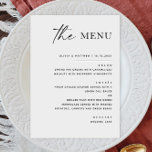 Black & White Minimalist Wedding | Elegant Formal Menu<br><div class="desc">Set a timeless tone at your reception with this elegant black and white wedding menu card, featuring a minimalist layout with chic script and serif typography. Perfect for modern, formal, or black-tie weddings, this clean design presents your courses in a classy, easy to read format. Fully customisable with your names,...</div>