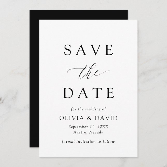 Black & White Minimalist Wedding Save The Date Invitation (Front/Back)