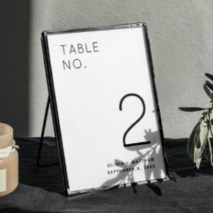 Black & White Minimalist Wedding   Simple Modern Table Number