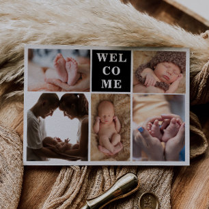 Black White Minimalist Welcome Baby Photo Card