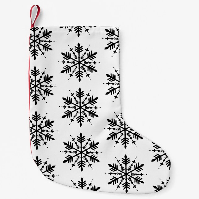Black & White Minimalistic Graphic Snowflake Small Christmas Stocking (Front)