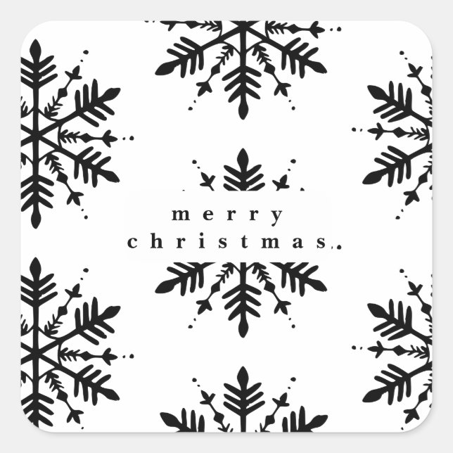 Black & White Minimalistic Graphic Snowflake Square Sticker (Front)