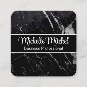 Black White Mixed Marble Square Business Card