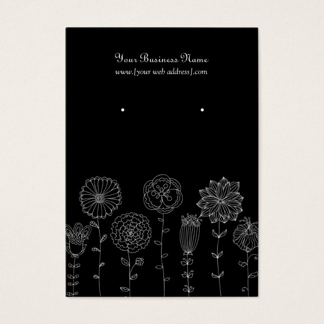 Black White Mod Flowers Custom Earring Card (Front)