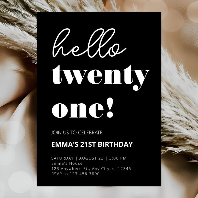Black White Modern 21st Birthday Invitation (Creator Uploaded)