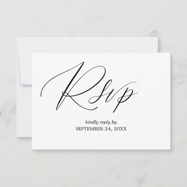 Black & White Modern 2-3 Calligraphy Meal RSVP Card (Front)