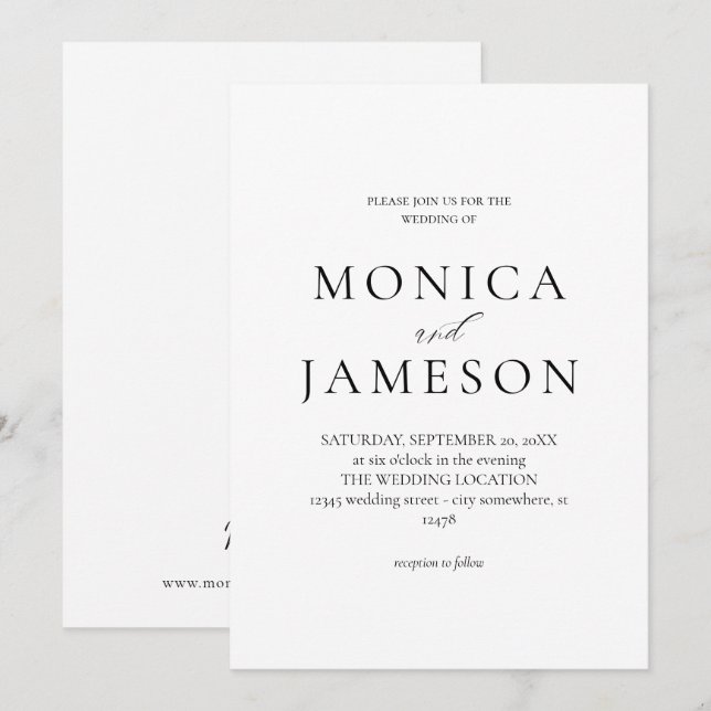 Black & White Modern 2v Wedding Invitation (Front/Back)