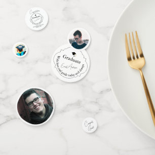 Black & White Modern 3 Photo Graduation Party Confetti